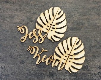 Hawaii wedding Decor wood monstera leaf Wedding place cards monstera Leave place cards Wedding table decor Wedding place card CUSTOM signs