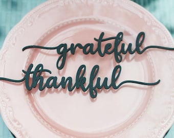CUSTOM Thanksgiving place cards, Grateful Thankful Blessed Gather