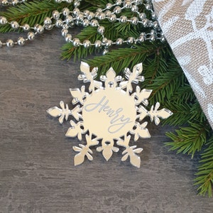 Custom Engraved Snowflake Decoration Hanging Christmas decorations Custom Christmas ornament gold Personalized Christmas Decor image 2