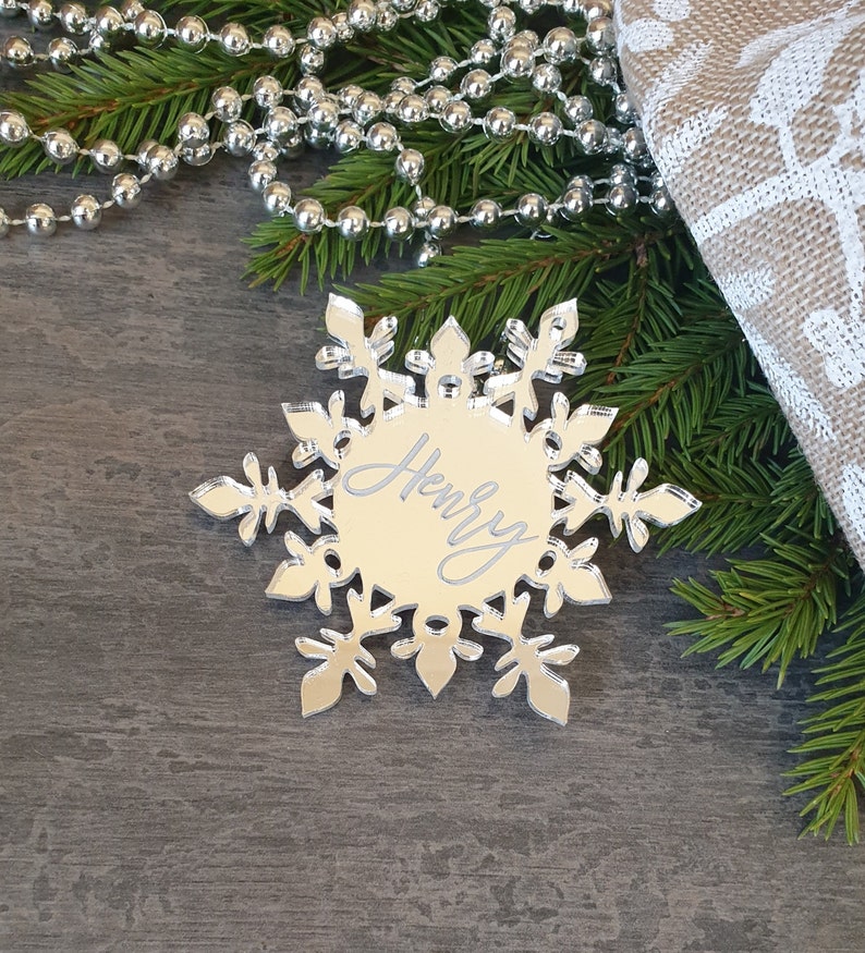 Custom Engraved Snowflake Decoration Hanging Christmas decorations Custom Christmas ornament gold Personalized Christmas Decor image 2