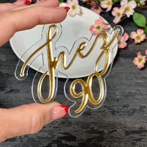 Custom decor - 12 Gold mirror names on a Clear base, 4.5 x 10 cm