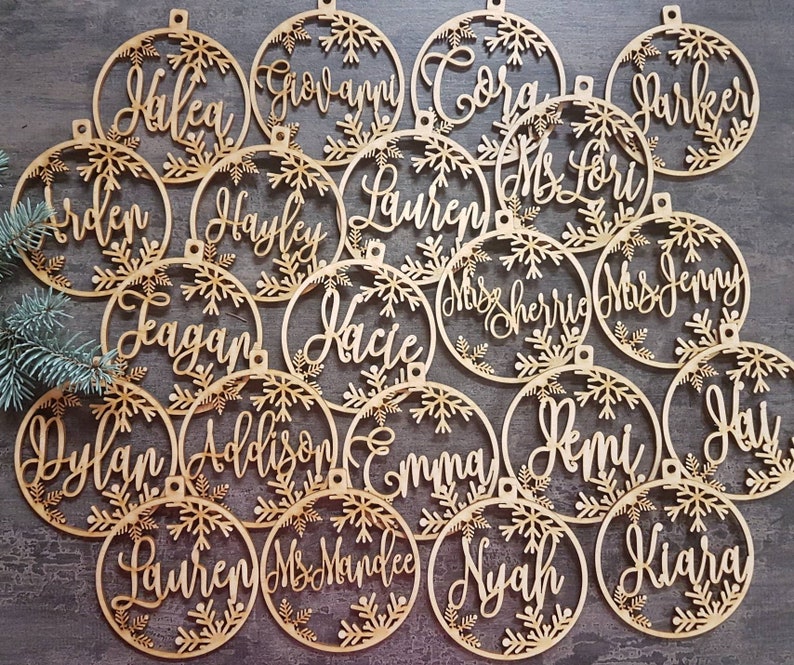 Custom CHRISTMAS tree baubles Christmas tree decor personalized ornament laser cut names CHRISTMAS custom gift tags with year and name Decor image 6