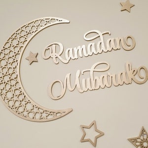 EID Decor Eid Decoration Ramadan Moon Ramadan Mubarak sign Ramadan Kareem Ramadan Eid moon Islamic wall decor Islamic wooden sign Gold painted plywood