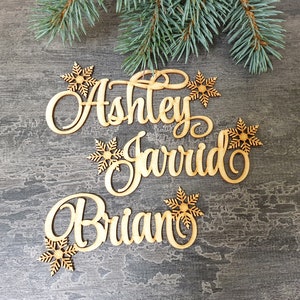 CHRISTMAS gift tags with name and CHRISTMAS snowflake laser cut names CUSTOM tags wooden personalized Christmas gift tags Laser Cut Decor