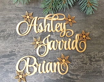 CHRISTMAS gift tags with name and CHRISTMAS snowflake laser cut names CUSTOM tags wooden personalized Christmas gift tags Laser Cut Decor
