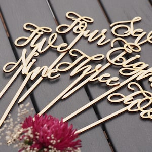 Wooden Table numbers, Custom wedding table number, text table number, personalized table name, script table Numbers, decor for flower