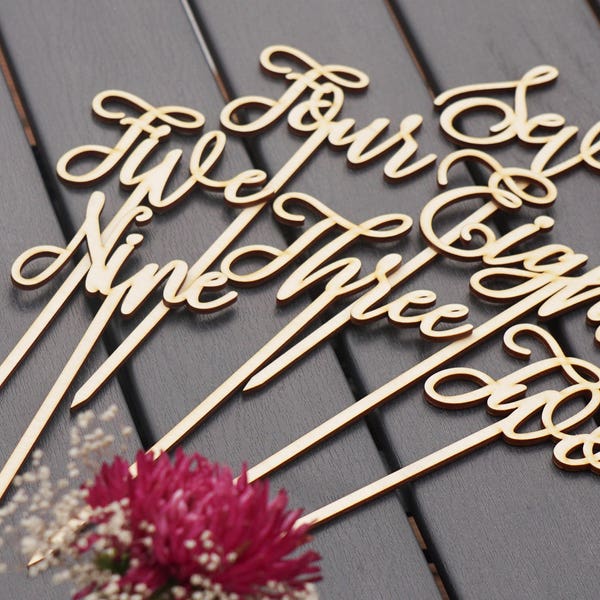 Wooden Table numbers, Custom wedding table number, text table number, personalized table name, script table Numbers, decor for flower