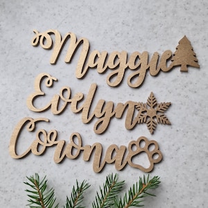 Christmas gift tags personalized, Christmas place cards, Wooden gift tags with paw Christmas table decor with Snowflake gift wrapping
