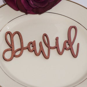 Marques de lieu de mariage en or rose Marques de place en bois, décoration de lieu pour événement, noms de table, plaques de mariage personnalisées, étiquettes de Noël, noms en bois personnalisés