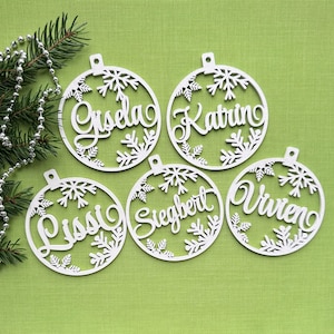 CHRISTMAS decor Christmas baubles Wood baubles personalized Christmas ornament laser cut names CHRISTMAS gift tags with name Christmas Decor