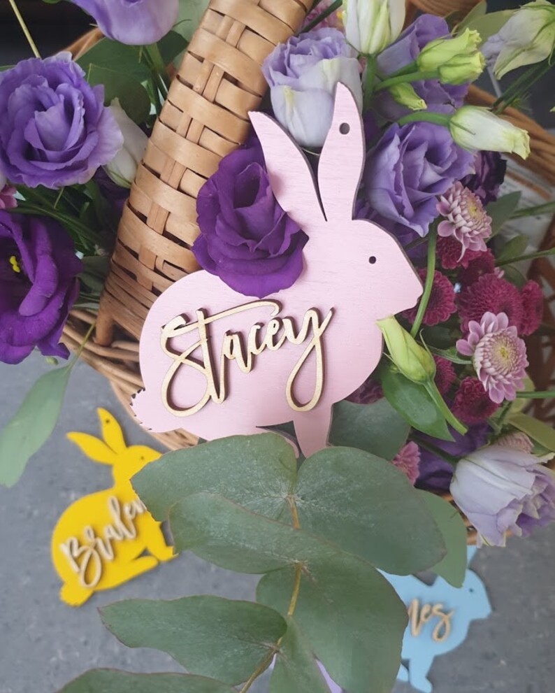Easter Basket Tags Bunny Easter Tags Personalised Rabbit Easter Basket Tags Name Easter Decoration custom Easter Place cards Easter Gifts image 2