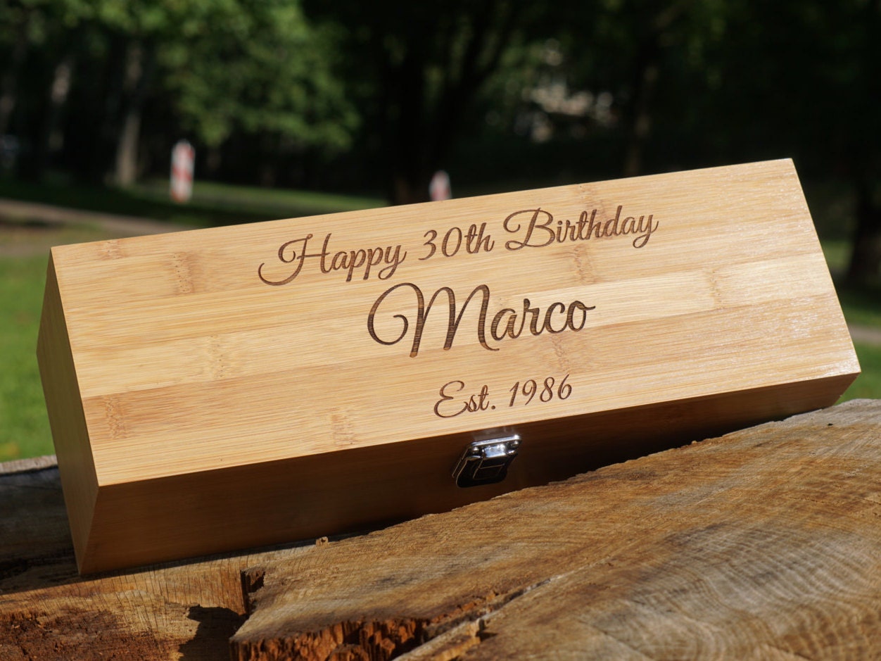 Custom Happy birthday Wine Box Engraved Wood Wine Boxes Etsy