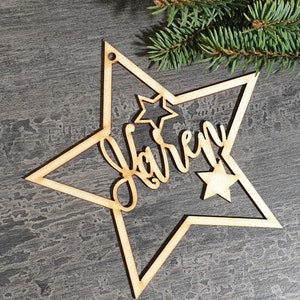 Custom Christmas star personalized STAR CHRISTMAS pendants in wood ornament laser cut names gift tags with name wood Christmas Decor