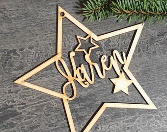 Custom Christmas star personalized STAR CHRISTMAS pendants in wood ornament laser cut names gift tags with name wood Christmas Decor