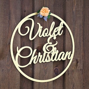 18 inch bruiloft receptie decor houten cirkel met namen cirkel aangepaste cirkel hout gesneden teken aangepaste huwelijkscadeau gepersonaliseerde bruiloft decor