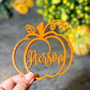 Custom name pumpkin Personalized pumpkin decor Wooden pumpkin place card Acrylic Thanksgiving pumpkin Laser cut pumpkin sign harvest decor