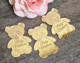 Teddy bear with custom text baby shower favors Baby shower tags baby shower invitation Baby shower decor Newborn baby sign Baby wood sign