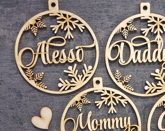 CHRISTMAS wood decor Christmas baubles personalized Christmas ornament laser cut names CHRISTMAS custom gift tags with name Christmas Decor