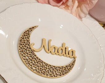 Arabic place cards Moon weding place cards moon Laser cut names Escort Cards Name Place Cards Wedding Celestial wedding place cards