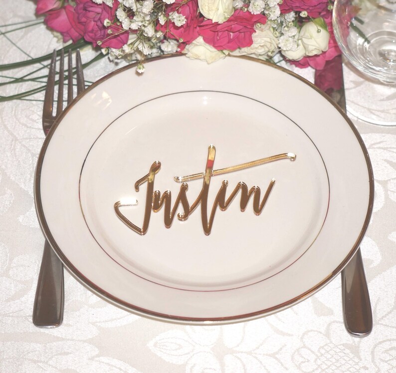Gold place cards, Gold Acrylic laser cut place cards, names for wedding table image 1