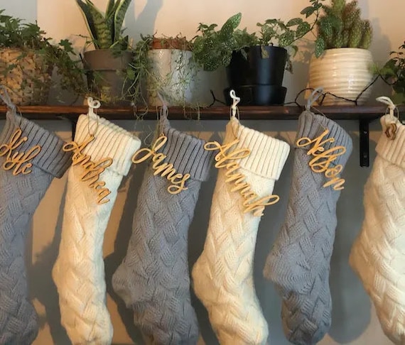 Christmas wood stocking tags Personalized Christmas Stocking Tags Christmas gift tags with a loop Christmas Present tags Name Ornament tags