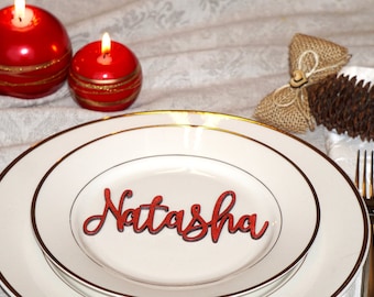 Red Christmas table decor custom Christmas table decoration Red Christmas place cards laser cut names CUSTOM Christmas Place Cards
