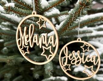 KERST ster decors Cistom kerstballen aangepaste ster hout kerstballen gepersonaliseerde ster ornament laser gesneden namen KERST cadeau tags naam