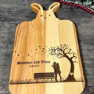 Personalized Oak Wedding Cutting Board: Engraved Love Tree Gift