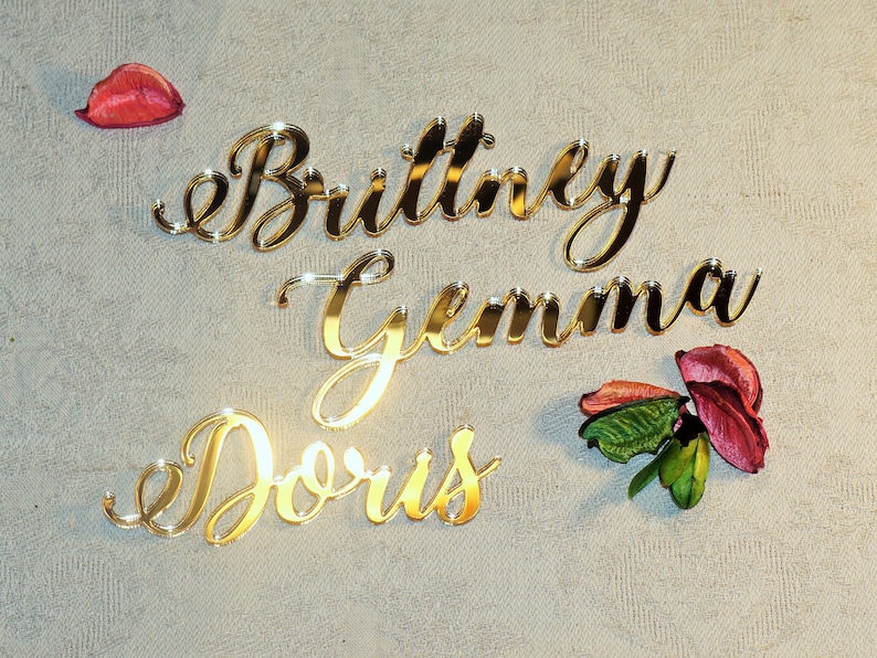 Laser Cut Wedding Place Cards Gold Acrylic Laser Cut Names Etsy