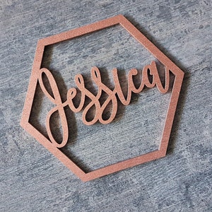 Cartello per matrimonio esagonale, segnaposto esagonali, nomi esagonali in legno, segnaposto in legno esagonali, segnaposto per matrimonio esagonali, segnaposto esagonali dorati
