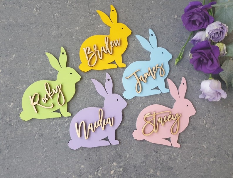 Easter Basket Tags Bunny Easter Tags Personalised Rabbit Easter Basket Tags Name Easter Decoration custom Easter Place cards Easter Gifts image 5