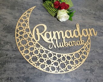 Ramadan Mubarak sign Ramadan Moon sign with a custom text Ramadan Kareem Blessed Ramadan Eid Mubarak Islamic gifts Islamic wooden signs