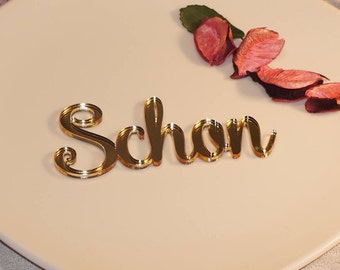 Gold Spiegel Personalisierte Hochzeit Tischkarten, Laser geschnittene Hochzeitskarten, Namenskarten, Babyparty Tischkarten