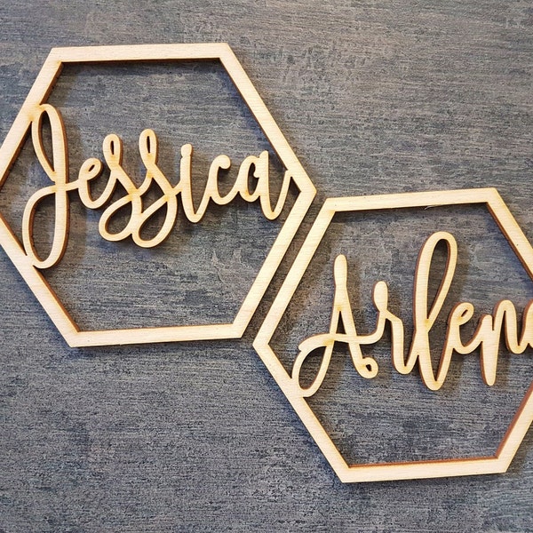 Hexagon wedding sign hexagon place cards wood hexagon names hexagon wood place cards hexagon wedding place cards gold hexagon place cards