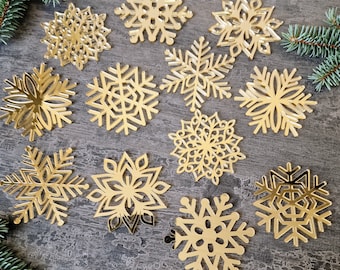 12 Style MIX Christmas snowflake, set of 12 Snowflake in 3 inches or 4 inches GOLD MIRROR Snowflake Shiny Christmas Ornaments