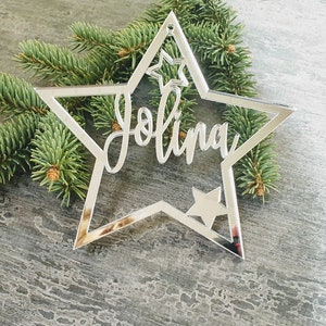 Custom Christmas star personalized STAR CHRISTMAS pendants in wood ornament laser cut names gift tags with name wood Christmas Decor
