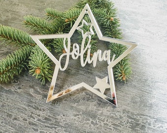 Custom Christmas star personalized STAR CHRISTMAS pendants in wood ornament laser cut names gift tags with name wood Christmas Decor