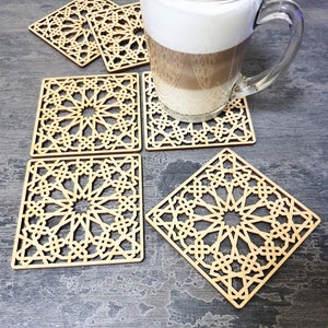 SET of 6 Wood Coasters Ramadan decorations Islamic Home Decor Ramadan Gift Eid Gift Islamic coasters Arabic Moorish coasters Moorish Star