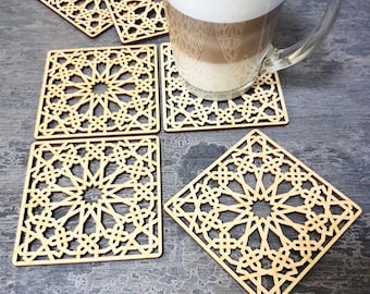 SET of 6 Wood Coasters Ramadan decorations Islamic Home Decor Ramadan Gift Eid Gift Islamic coasters Arabic Moorish coasters Moorish Star