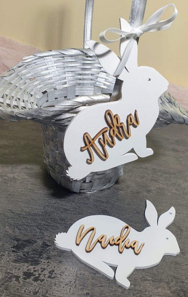 Easter Basket Tags Bunny Easter Tags Personalised Rabbit Easter Basket Tags Name Easter Decoration custom Easter Place cards Easter Gifts image 9