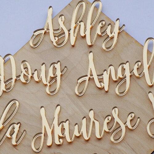 Laser Cut Names Gold Place Cards Acrylic Place Cards Gold Etsy