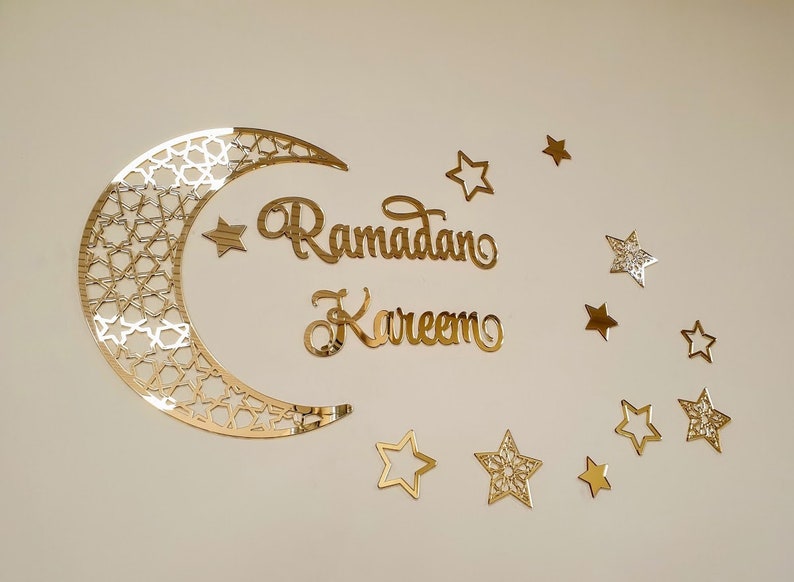 EID Decor Eid Decoration Ramadan Moon Ramadan Mubarak sign Ramadan Kareem Ramadan Eid moon Islamic wall decor Islamic wooden sign Gold Mirror acrylic