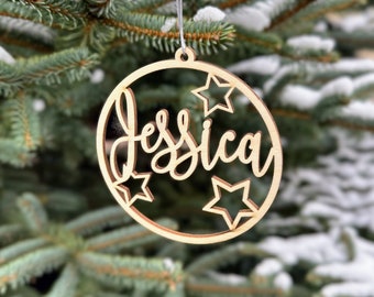 CHRISTMAS star decors Cistom baubles custom star wood Christmas baubles personalized star ornament laser cut names CHRISTMAS gift tags name