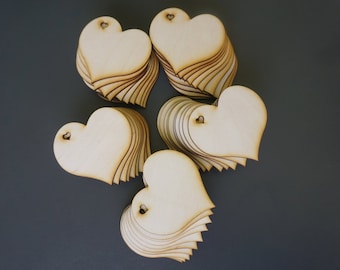 Wooden hearts wood hearts for guestbook natural Wedding hearts 2.3 inches heart wedding decor guest book hearts 6 cm x 6 cm Birch Hearts
