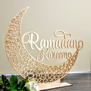 Freestanding Ramadan Mubarak moon sign Ramadan Kareem Sign Blessed Ramadan wall sign Moon Eid Mubarak Islamic gifts Islamic moon wooden sign image 2