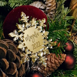 GOLD Mirror Christmas Custom Engraved Snowflake Gold Acrylic Decoration Hanging Christmas decorations Custom Christmas ornament gold Decor