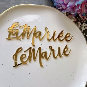 MARQUE-PLACE カリグラフィー La mariée ラ マリーまたはアクリル ラグジュアリー ウェディング 席札 ゴールド ミラー タグ レーザー カット名 アクリル ウェディング カード