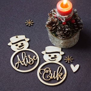 Christmas snowman table decor Custom Christmas table decorations Christmas place cards Christmas laser cut names CUSTOM Christmas Place Card