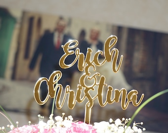 Gold Wedding cake topper Gold mirror wedding cake topper couple Cake Topper groom bride names cake topper custom names cake topper