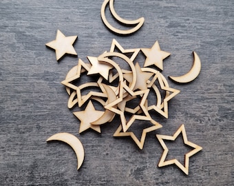 Gold Moon Star Table Confetti, Wooden Confetti, Eid Mubarak Table Decorations, Gold Table Confetti, Eid Table Scatters